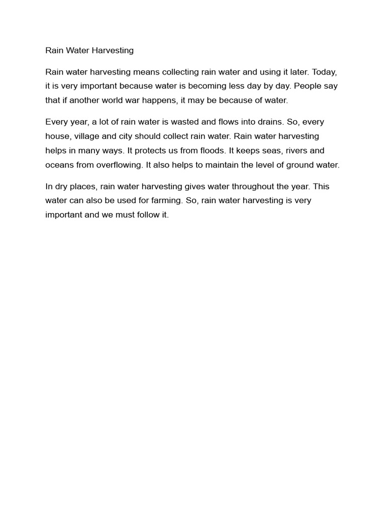 Importance of Rain Water Harvesting | PDF