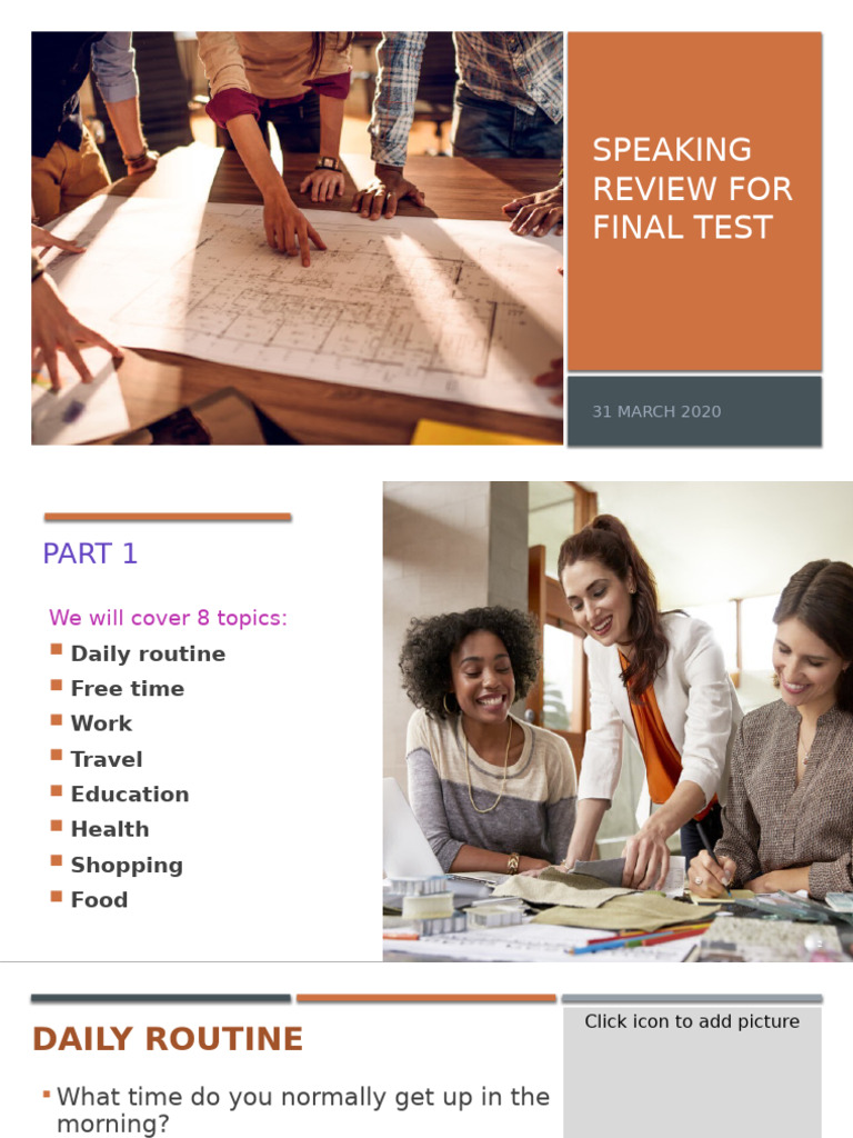 Speaking Review for Final Test Topics | PDF | Foods