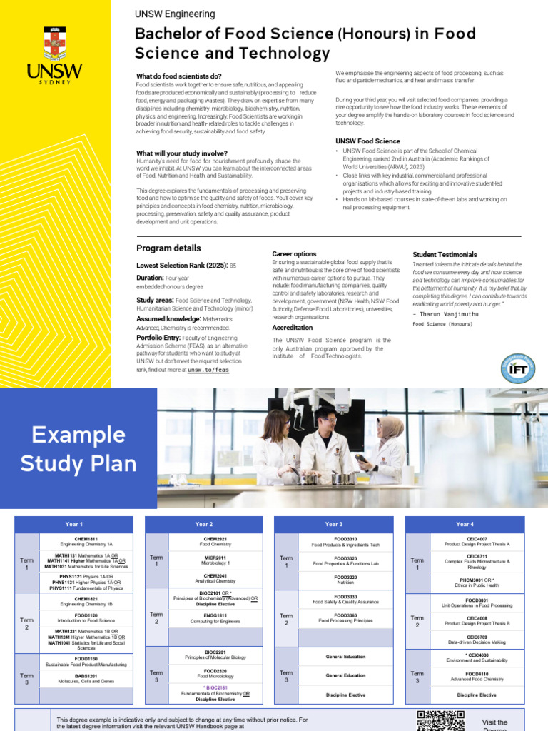 UNSW Bachelor of Food Science Overview | PDF | Food Science | Science