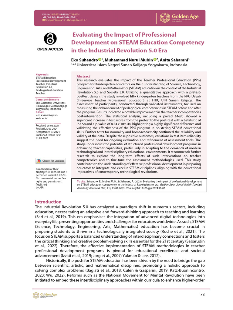 Evaluating The Impact of Professional Development On STEAM Education ...