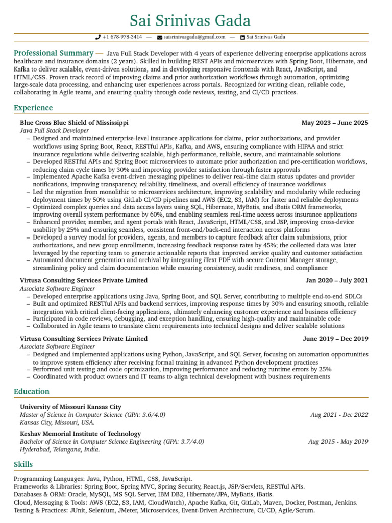 Java Full Stack Developer Resume | PDF | Java (Programming Language ...