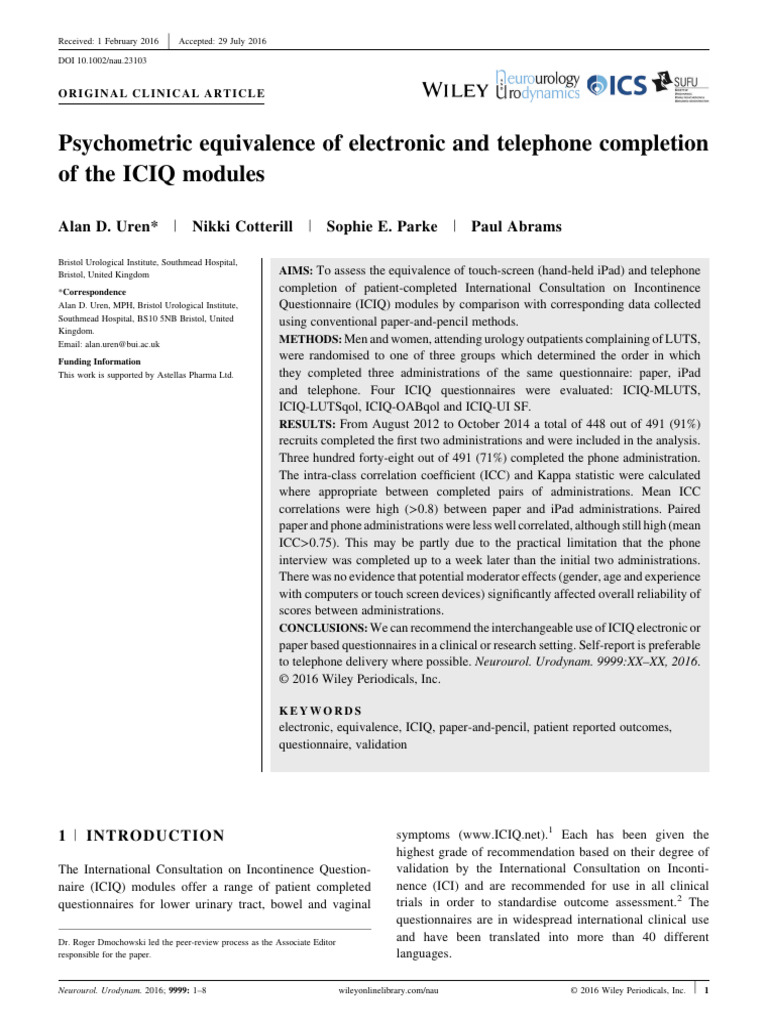 ICIQ Questionnaire Completion Methods Comparison | PDF