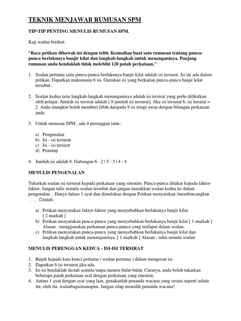 Teknik Menjawab Rumusan Spm Pdf