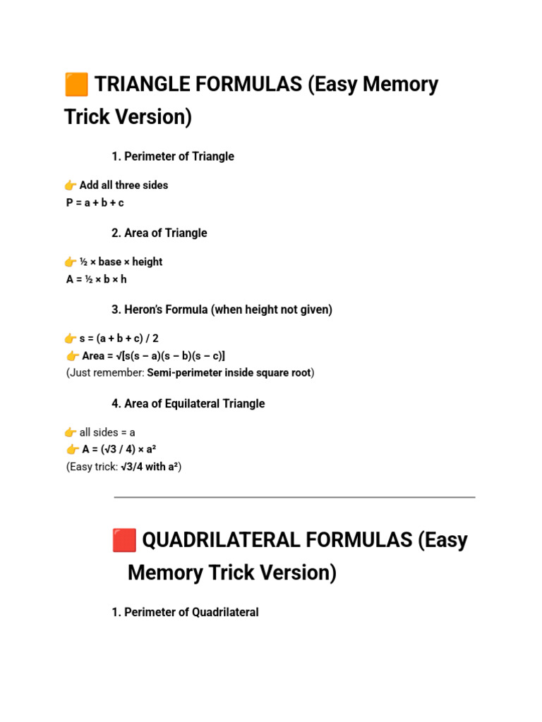 Triangle and Quadrilateral Formulas | PDF