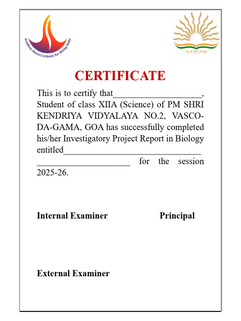 Biology Project Certificate Template | PDF