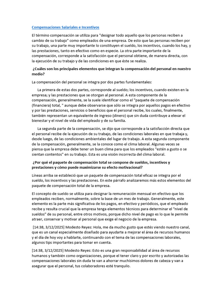 Compensaciones Laborales: Claves y Tips | PDF | Salario | Gestión de ...