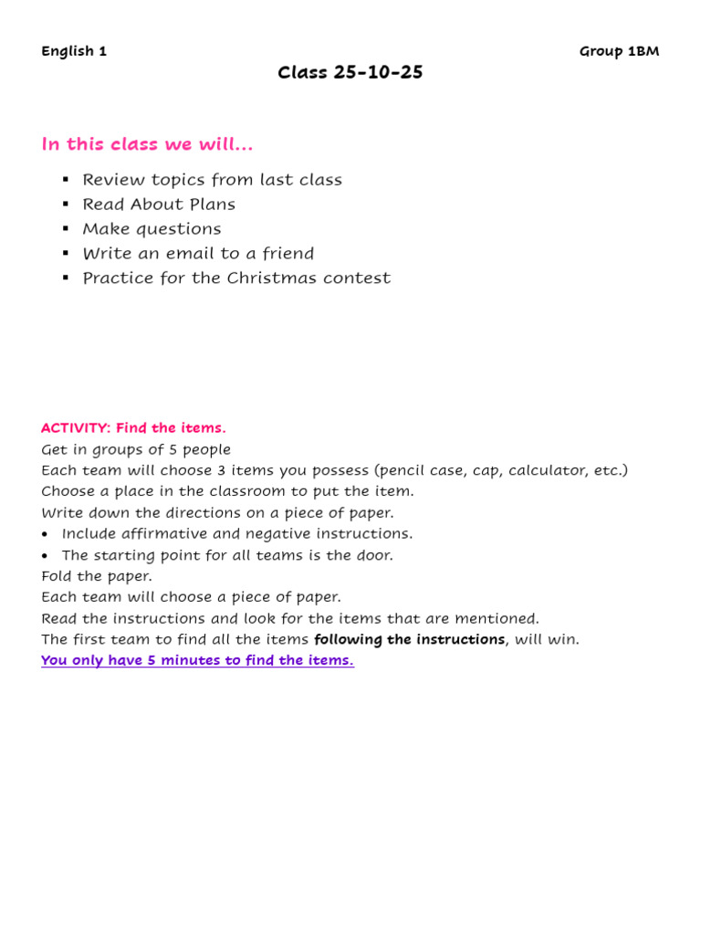 English Class Activities and Contest Prep | PDF