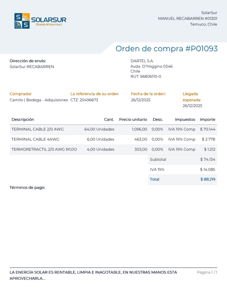 Orden de Compra de Material Eléctrico | PDF