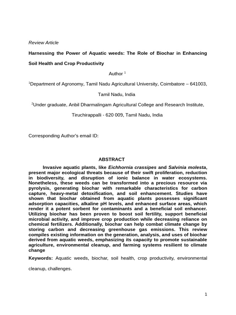 Biochar from Aquatic Weeds for Soil Health | PDF | Soil | Pyrolysis