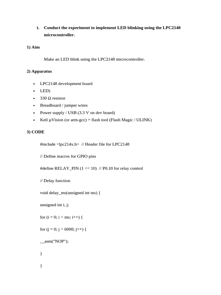 LED Blinking with LPC2148 Microcontroller | PDF