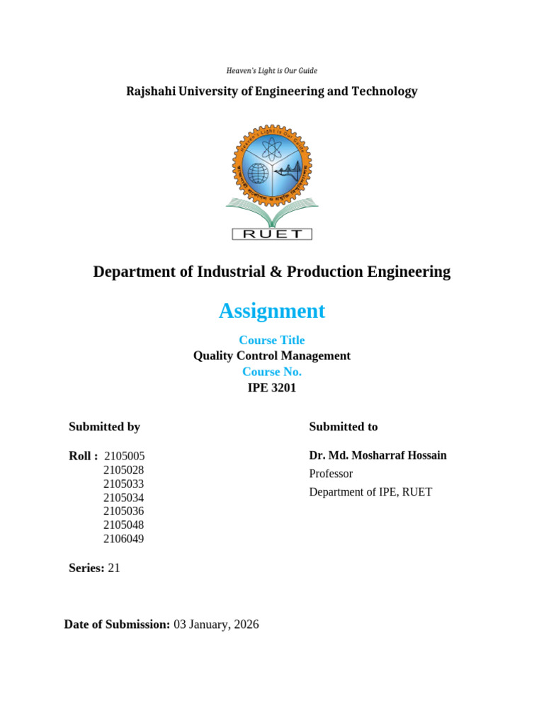 Quality Control Management Assignment RUET | PDF