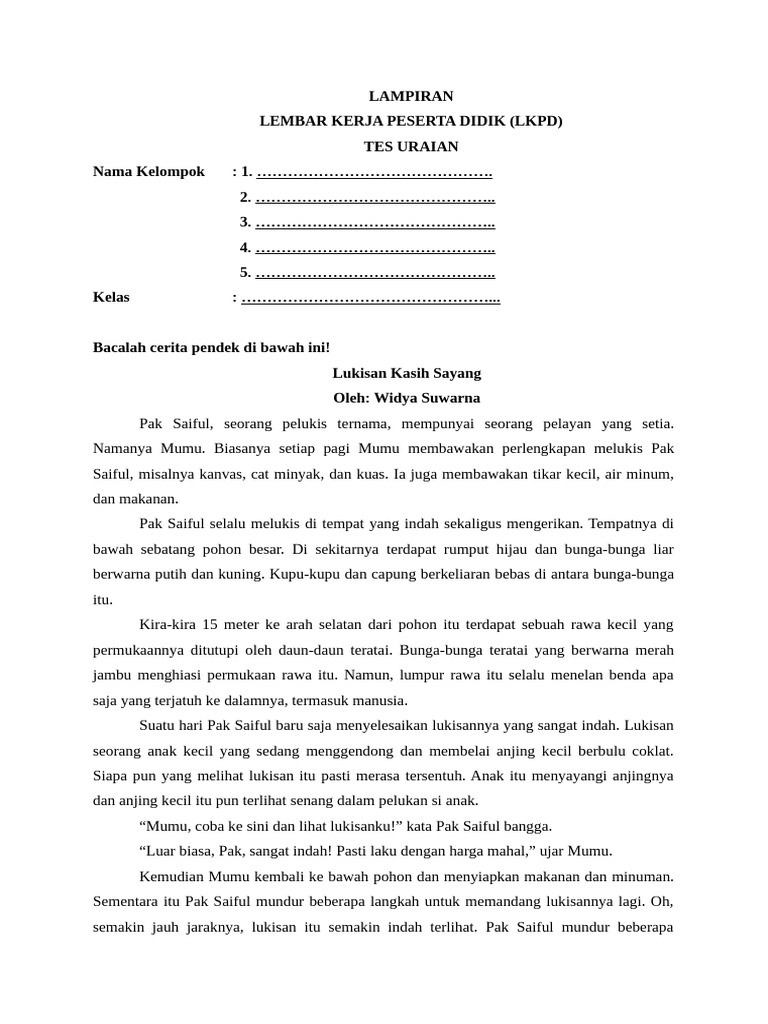 LKPD Analisis Cerita "Lukisan Kasih Sayang" | PDF