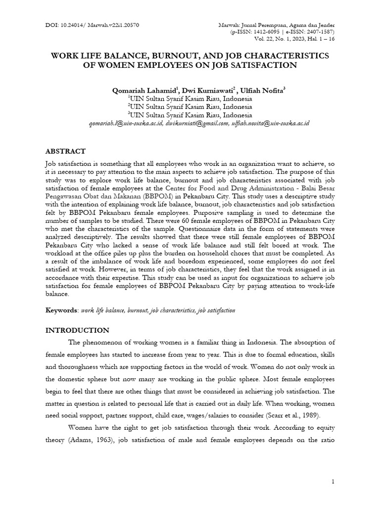 Work-Life Balance and Job Satisfaction in Women | PDF | Job ...
