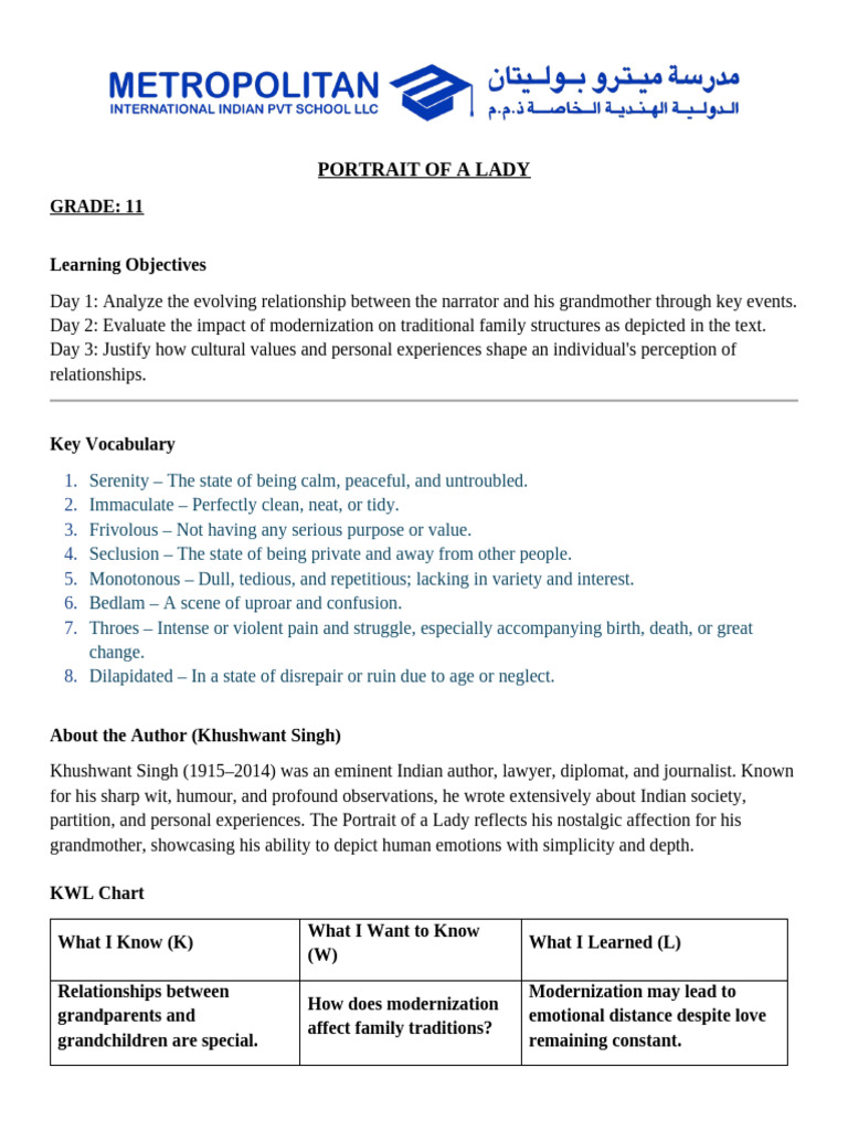 PORTRAIT OF A LADY_Notes_MIIS_AK (1) | PDF | Grandparent | Love