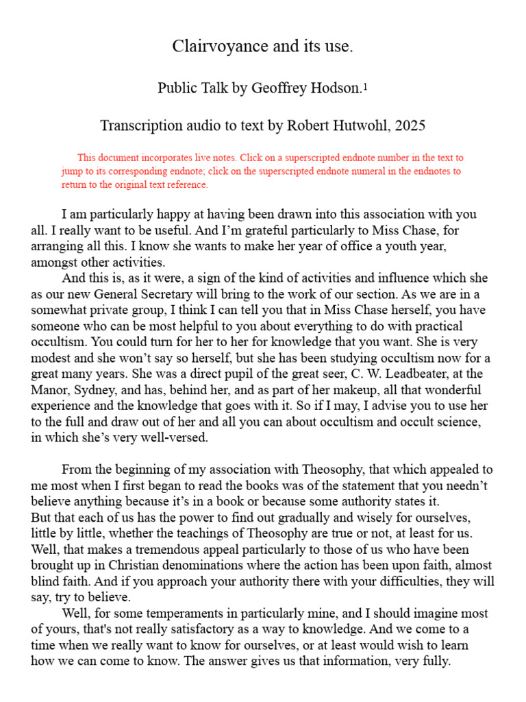 Clairvoyance and Its Use Public Talk By | PDF | Mind | Extrasensory ...