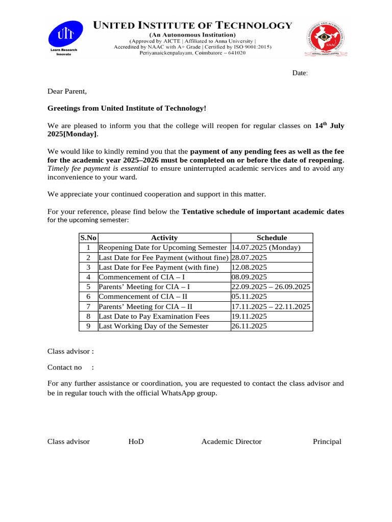 Common Letter To Parent | PDF