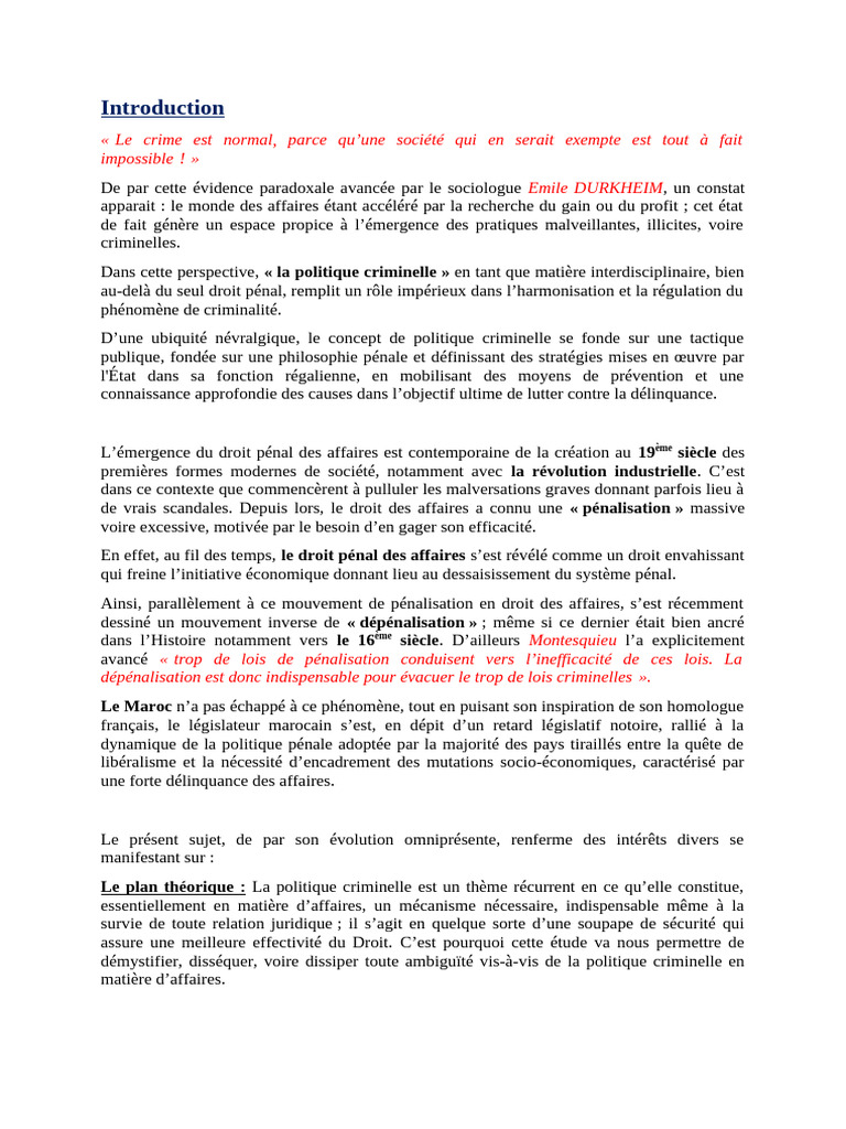Politique criminelle et droit des affaires | PDF | Loi criminelle ...