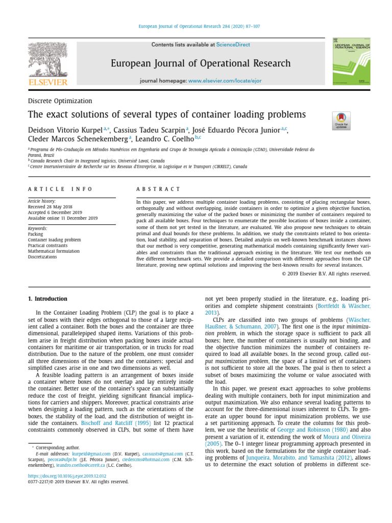 The Exact Solutions of Several Types of Container Loading Problems ...