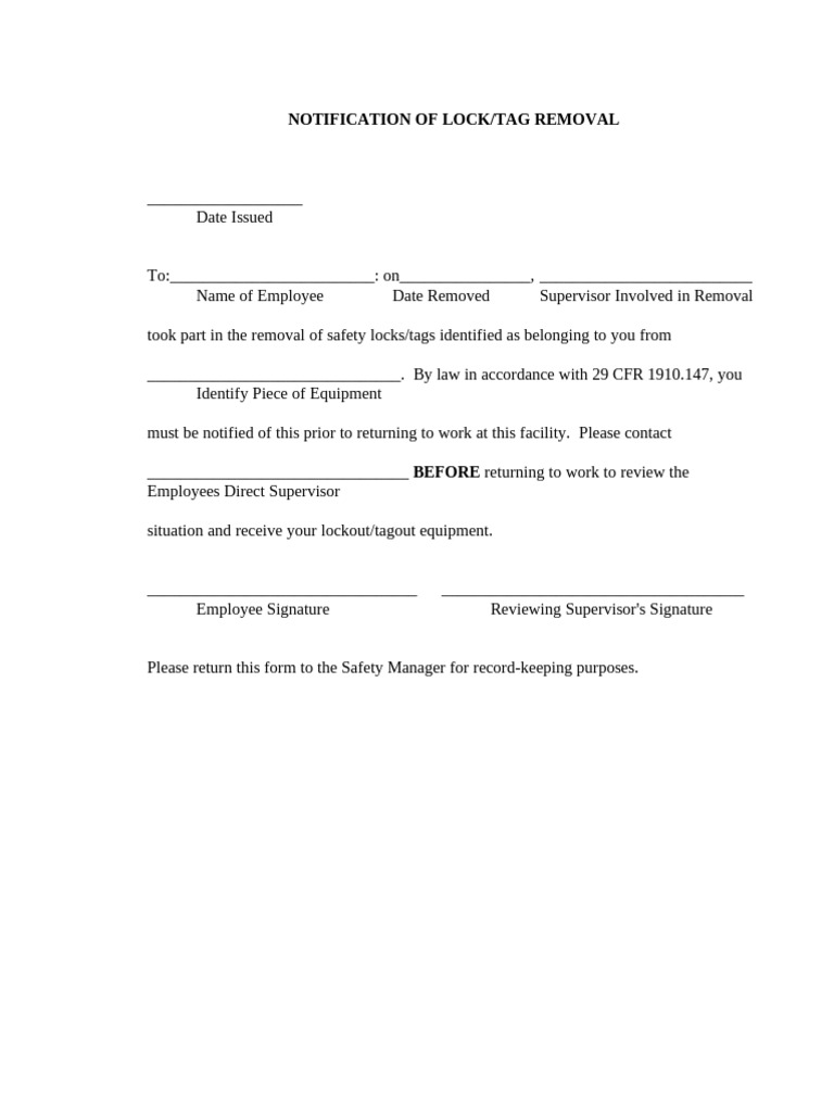 Notification of Lock Removal | PDF