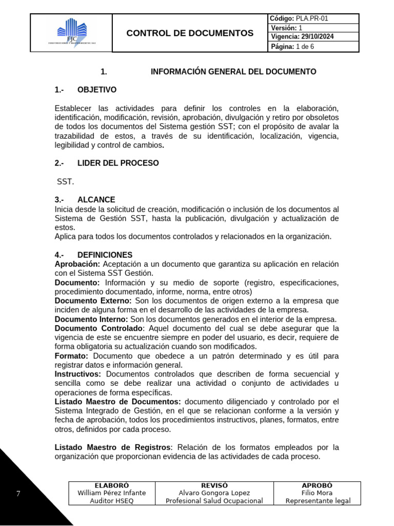 Pla - PR-01 Control de Documentos | PDF | Documento | Contralor