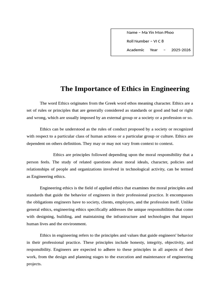 The Importance of Ethics in Engineering | PDF | Integrity | Engineering