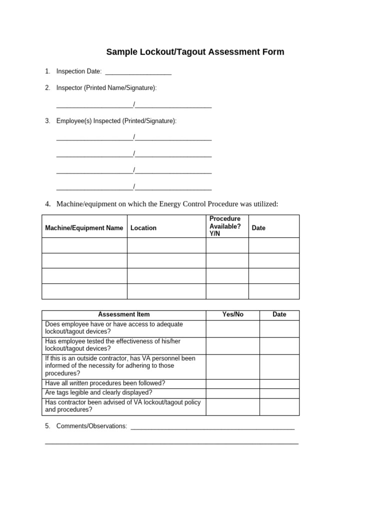 s Mpl Lockout Tag Out Assess Form | PDF