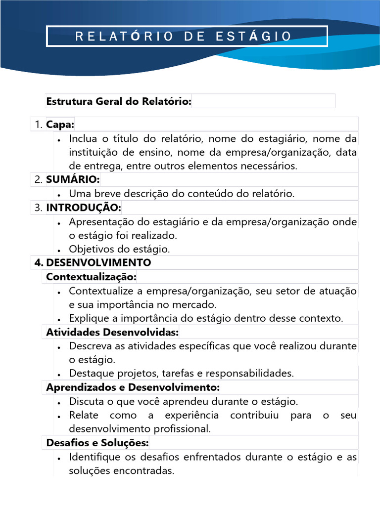 Estrutura do Relatório de Estágio | PDF