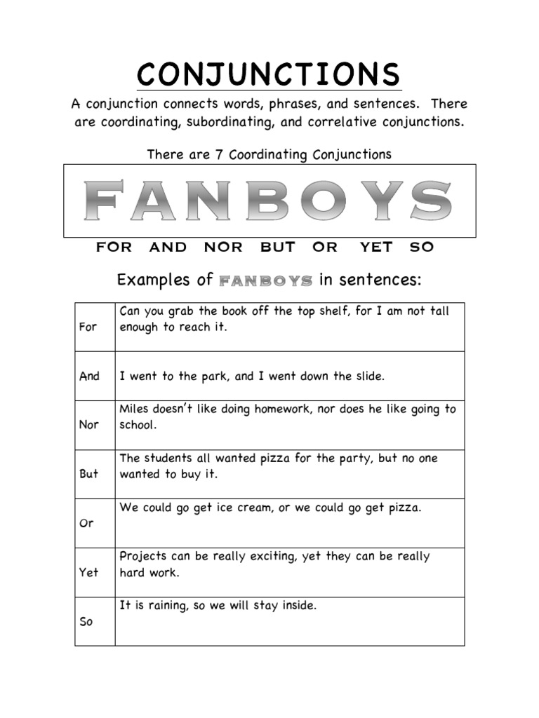 Understanding Conjunctions: Types & Examples | PDF