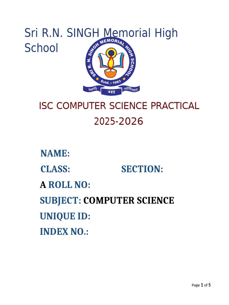 ISC Computer Science Practical 2025-2026 | PDF