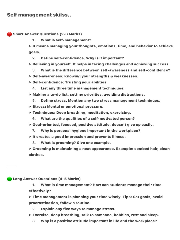 Self Management Skilss.. | PDF | Self Awareness | Attitude (Psychology)