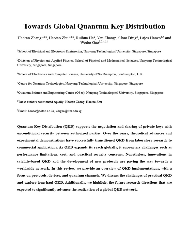 Towards Global Quantum Key Distribution | PDF | Fiber Optic Communication