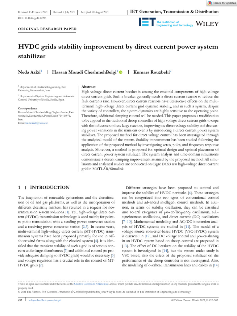 IET Generation Trans Dist - 2021 - Azizi - HVDC Grids Stability ...