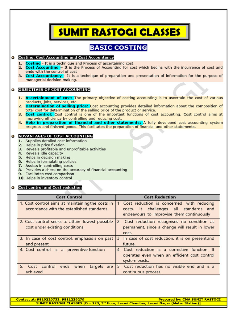 Basic Costing and Cost Accounting Guide | PDF | Cost Accounting | Inventory