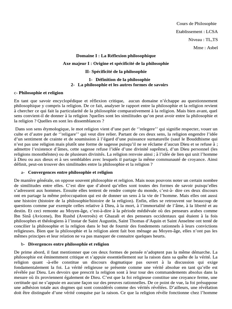 Philosophie et religion : similitudes et divergences | PDF | Dieu | Raison