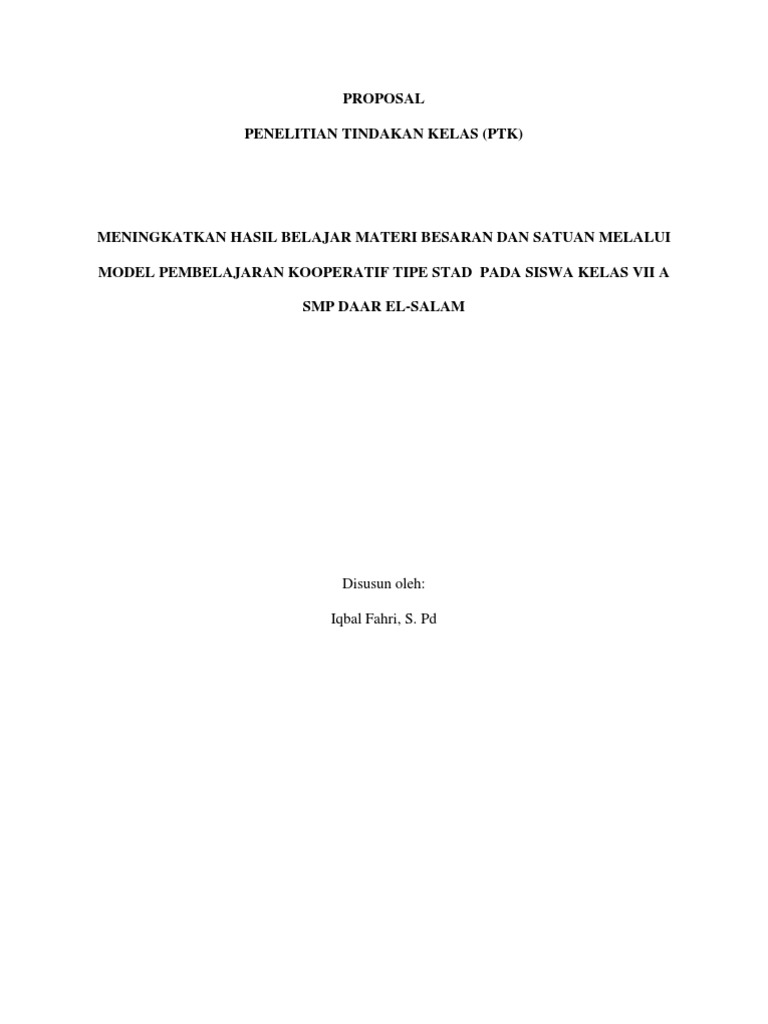 Proposal PTK Penelitian Tindakan Kelas PDF