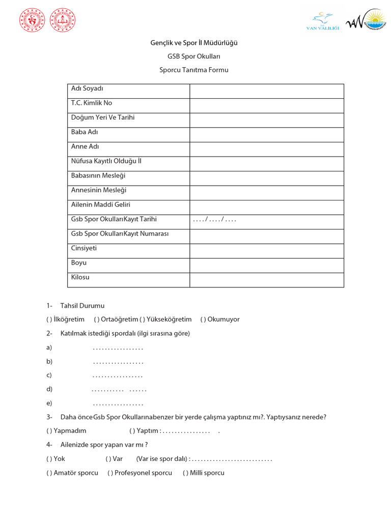 GSB Spor Okullari Tanitma Formu 2021 | PDF