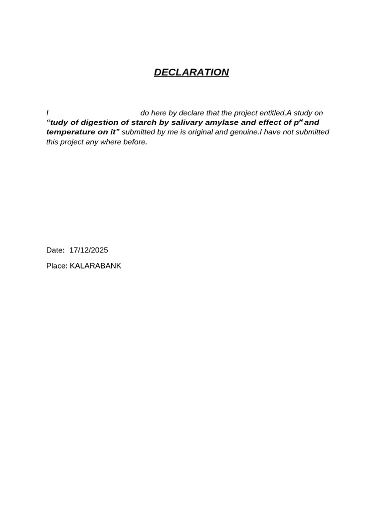 Starch Digestion Study Declaration | PDF