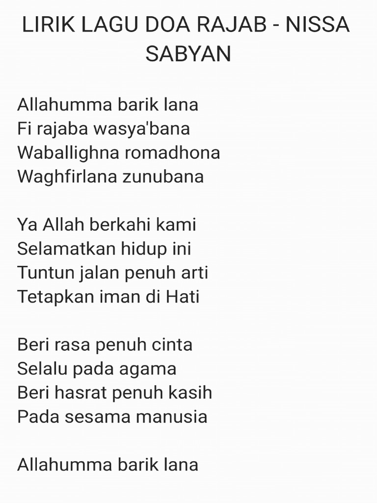 Lirik Lagu Doa Rajab | PDF