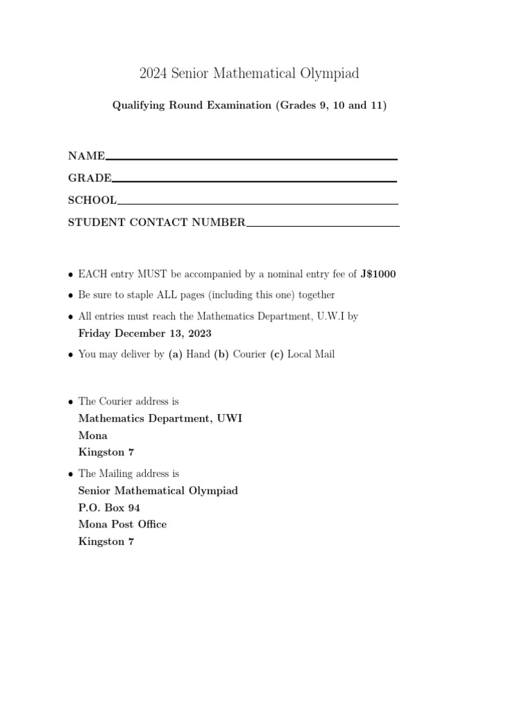 2024 Senior Mathematical Olympiad Exam | PDF | Area | Rectangle
