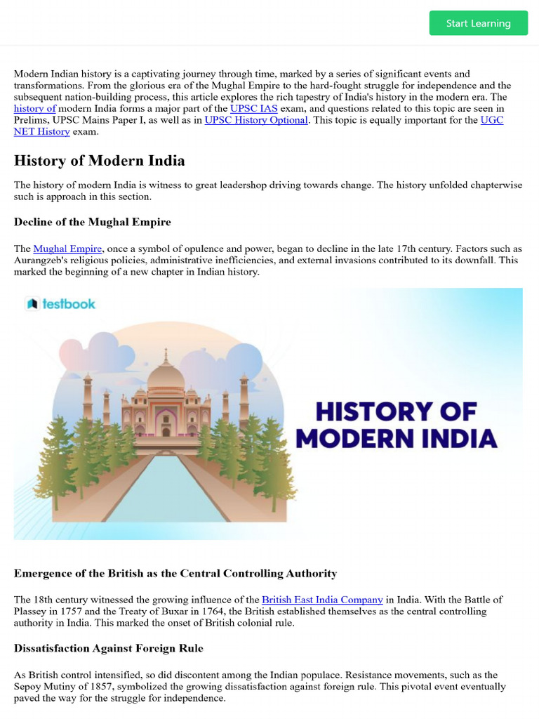 History of Modern India - Brief History, Events, Personalities | PDF