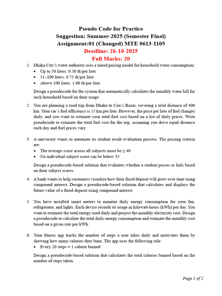 Pseudo Code (Semester Final) | PDF