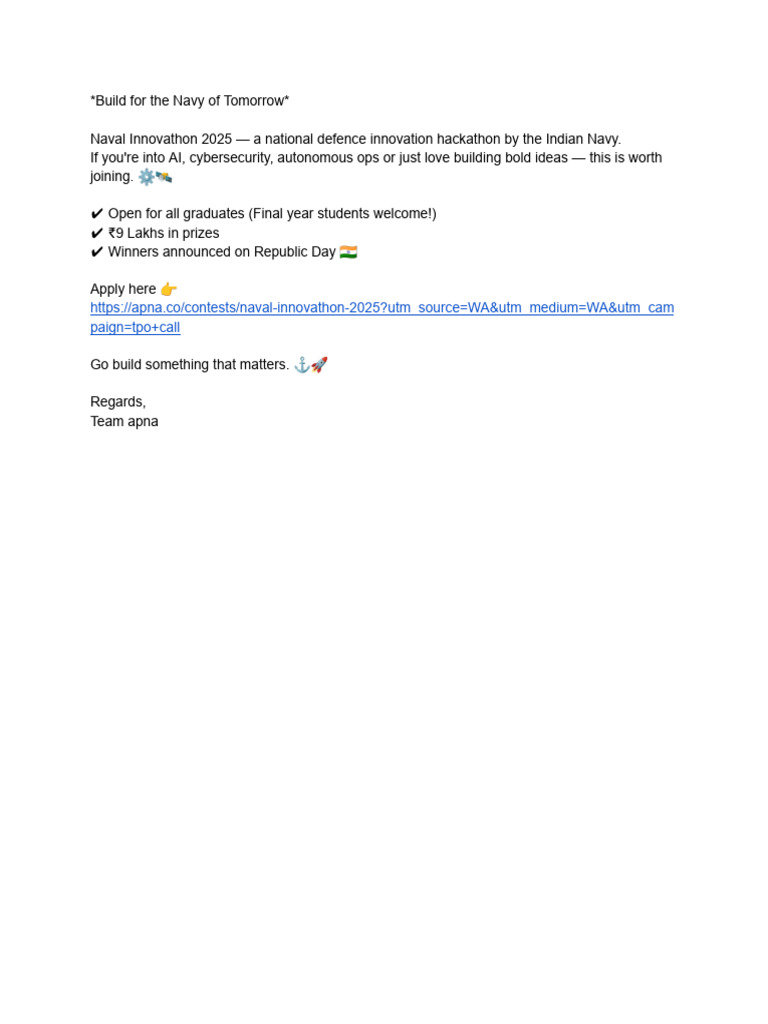Naval Innovathon WA Message for Promotion (2) | PDF