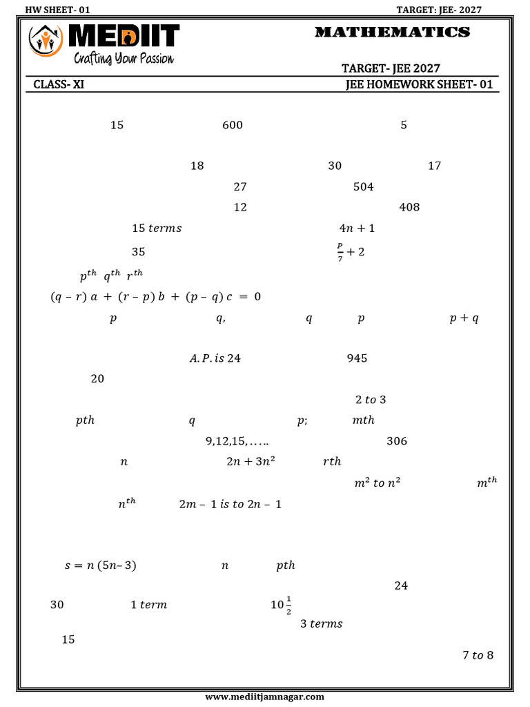 JEE 2027 Mathematics Homework Sheet 1 | PDF | Number Theory | Mathematics