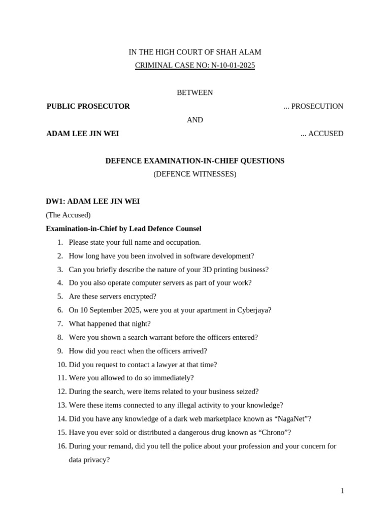 Defence Examination Questions in Criminal Case | PDF | Prosecutor ...