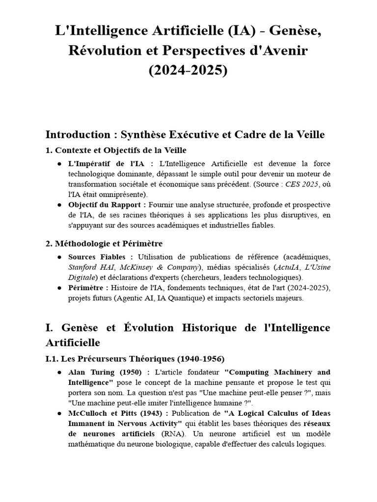 Évolution et Perspectives de l'IA 2024-2025 | PDF | Intelligence ...