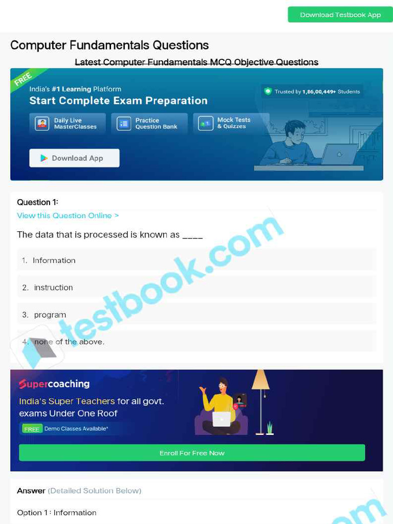 MCQ On Computer Fundamentals 5fb69dfc1b5c16e438f976f6 | PDF