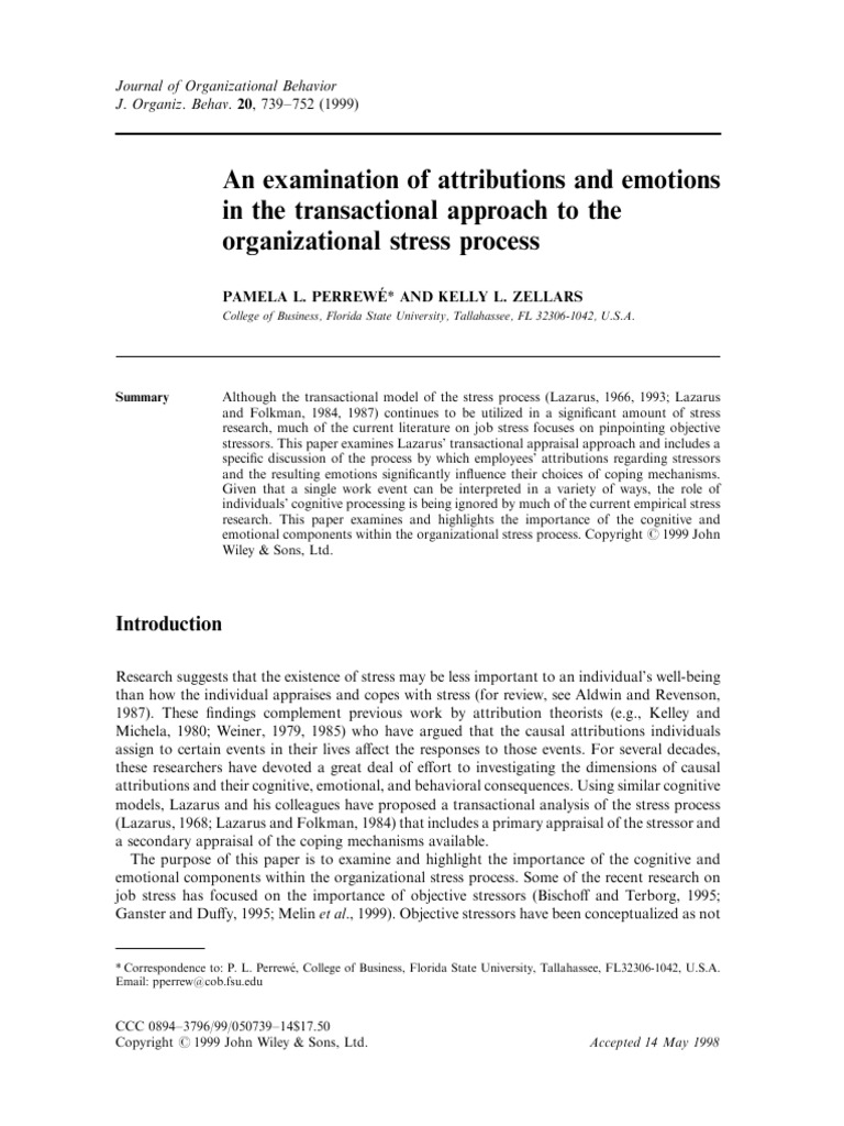 Attributions and Emotions in Stress Process | PDF | Emotions | Stress ...
