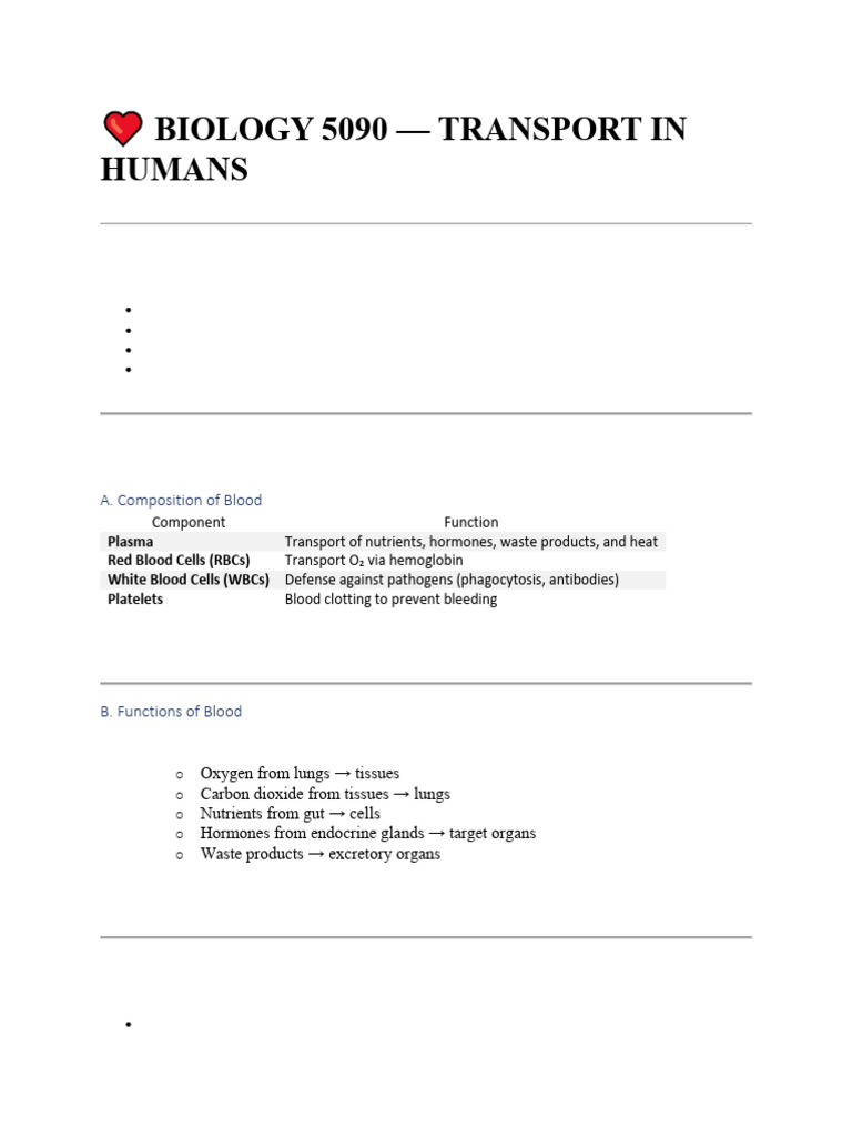 Human Transport System Overview | PDF | Circulatory System | Heart Valve