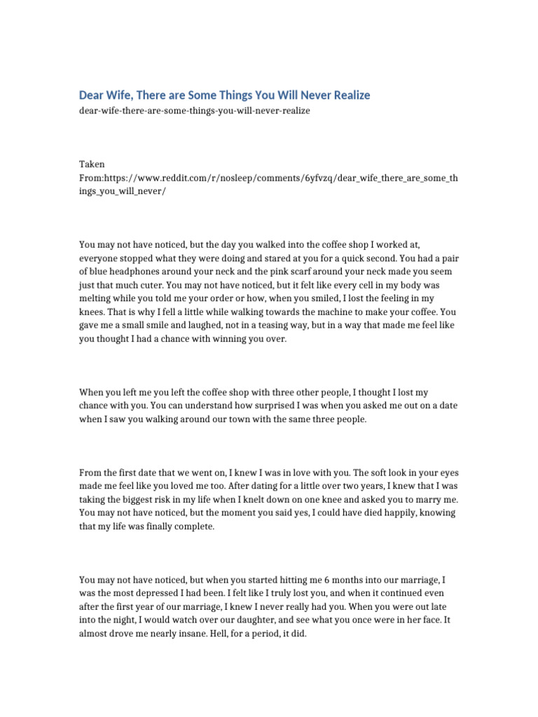 Dear Wife There Are Some Things You Will Never Realize | PDF