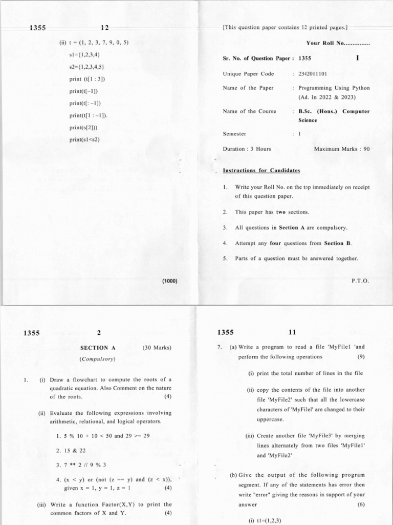 Python Programming Exam Questions | PDF | Parameter (Computer ...